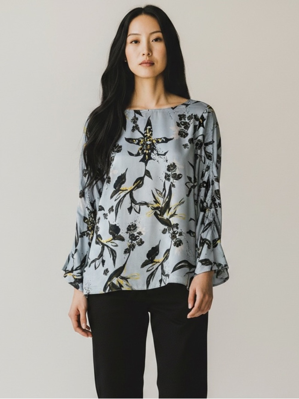 Dorothee Schumacher Boatneck Floral Blouse in Light Blue